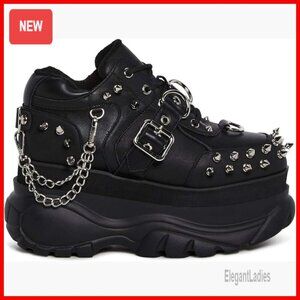 Platform Sneakers with Spikes and Chains, Chunky Vegan Leather Shoes